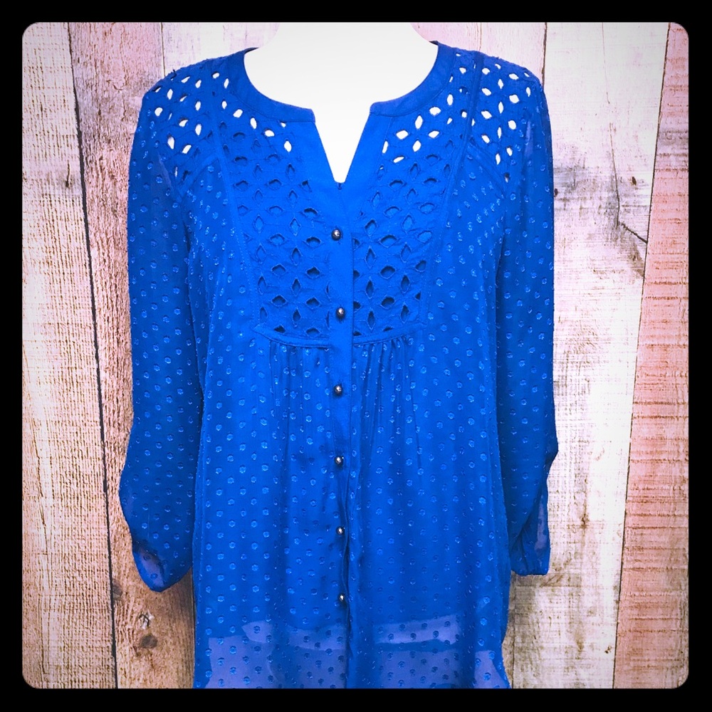 3/$15 Layered Sheer Button Up Signature Studio